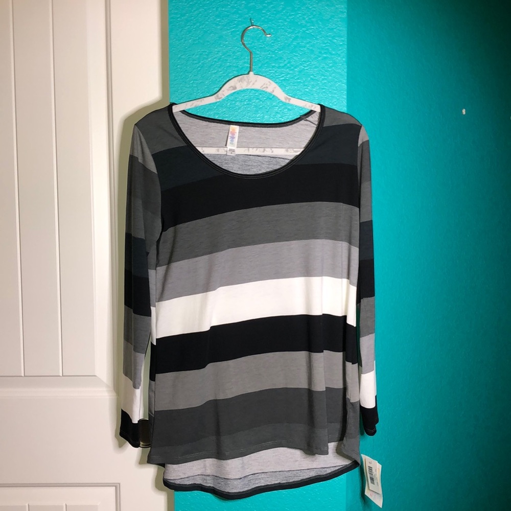 NWT Black White and Grey Striped Long Sleeve Top